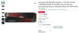 Samsung SSD 990 PRO Heatsink 1TB voor €104,99 bij Amazon