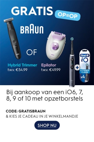 Gratis Braun product bij aankoop iO6, iO7, iO8, iO9 en iO10 met opzetborstels bij Oral-B