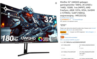 Minifire 32" UWQHD gebogen gamingmonitor 180Hz, 2K (2560 x 1440) voor €199,99 bij Amazon