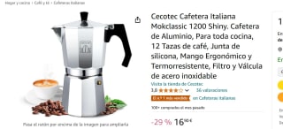 Cafetera Italiana Mokclassic 1200 Shiny 12 tazas marca Cecotec por 16,90€