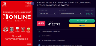 Nintendo Online 12 maanden familie-lidmaatschap voor €27,79 bij CDKeys