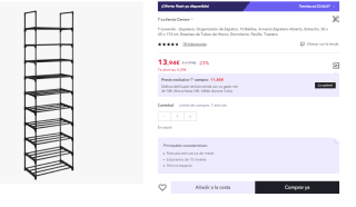 Zapatero, Organizador de Zapatos, 10 Baldas de 30 x 45 x 174 cm por 13.94€ (Cuenta Nueva 6.97€)