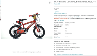 bicicleta de cars infantil tamaño 14 por 55,54€