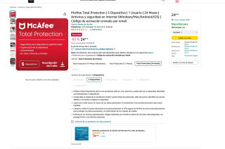 McAfee Total Protection 5 Dispositivo 1 Usuario 24 Meses Antivirus y seguridad en Internet (Windows/Mac/Android/iOS) por 24,95€