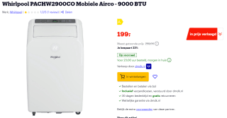 Whirlpool PACHW2900CO Mobiele Airco - 9000 BTU voor €199 bij Bol