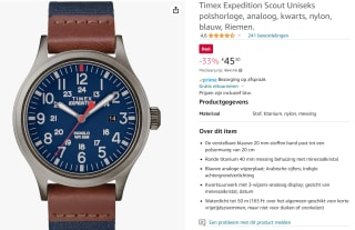 Timex Expedition Scout 40mm voor €45,30 bij Amazon.nl