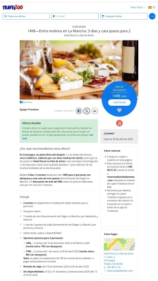 La Mancha 3 días y cata de queso para 2 por 149€.