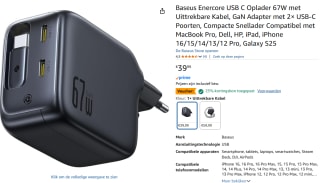 Baseus Enercore USB-C-oplader 67 W voor €29,99 bij Amazon