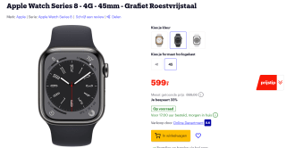Apple Watch Series 8, 45mm, GPS + Cellular, RVS, Sportbandje Grafiet (Zwart) voor €599 bij Bol.com
