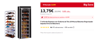 Zapatero con Cubierta de Tela 10 Alturas Estantes Organizador por 13€