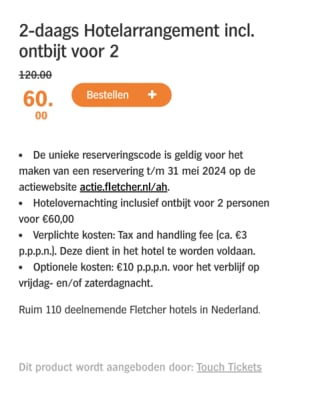 Fletcher overnachting + ontbijt voor 2 personen voor 60 euro