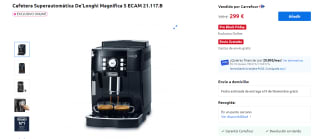Cafetera Superautomática De'Longhi Magnifica S ECAM 21.117.B por 299€