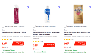 1 + 1 gratis op alle Durex artikelen bijBol.com