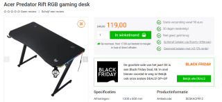 Acer Predator - Gaming Bureau met RGB Verlichting voor €119 bij yorcom