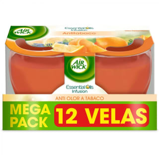 Air Wick AntiTabaco Velas aromáticas perfumadas antiolores, ambientador esencia para casa con aroma afrutado - Megapack 12 unidades por 10.47€