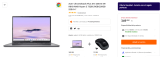 Portátil Acer Chromebook Plus 514 CB514-3H-R81B AMD Ryzen 3 7320C/8GB/256GB SSD por 349€
