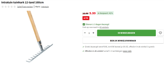 Intratuin tuinhark 12-tand 160cm voor €9,99 bij Intratuin