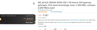 WD Black SN850X NVMe SSD 2 TB SSD voor €119,90 bij Amazon
