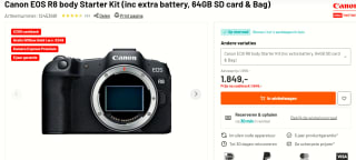 Canon EOS R8 body Starter Kit (inc extra battery, 64GB SD card & Bag) voor €1649 na cashback bij Kamera Express