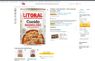 2 Litoral Cocido Madrileño-Plato preparado sin gluten-425g por 3,57€