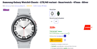 Samsung Galaxy Watch6 Classic, 47mm, Bluetooth + 4G Zilver (Grijs) voor €329 bij Bol.com