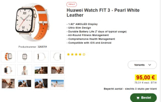 Huawei Watch Fit 3 Goud (Witte Leren Band) voor €95 bij Proshop