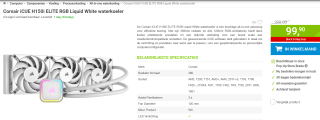 Corsair iCUE H150i ELITE RGB Liquid White waterkoeler voor €99,90 bij Megekko