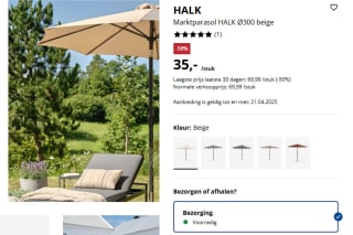 HALK Marktparasol HALK Ø300 beige voor €35 bij Jysk