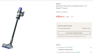Aspirador recargable Dyson V15 Detect Niquel por 498.95€