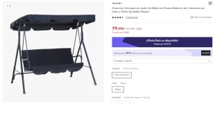 Columpio de Jardín de Metal con Parasol de 3 Asientos con Cojín y Techo Ajustable por 64.99€