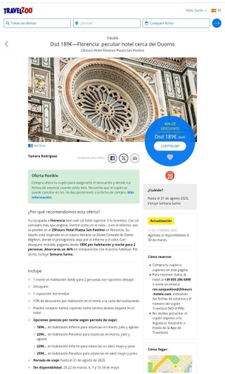 Florencia Hotel cerca del Duomo desde 189€ para 2 personas.