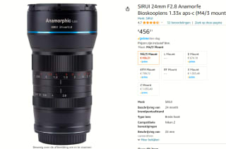 Sirui 24mm f/2.8 Anamorphic 1.33x | MFT lens voor €456,31 bij Amazon