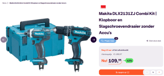 Makita DLX2131ZJ 18V combiset (Bodies) DHP482 accu klopboormachine + DTD152 slagschroevendraaier voor €109,95 bij Ibood