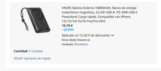 VRURC Power Bank 10000mAh Inalámbrico 22.5W USB-A, PD 20W USB-C por 19,78€