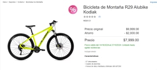 Bicicleta de Montaña R29 Alubike Kodiak por $7,999 en Costco