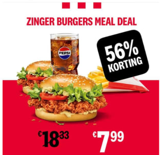 2 Zinger burgers menu voor €7,99 bij KFC