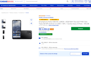 Smartphone da Nokia, modelo G60 de 128GB - R$ 1.259,10