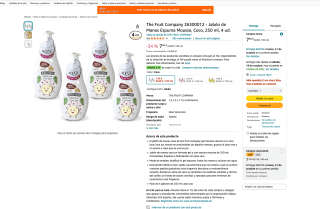 4 Unidades Jabón The Fruit Company 26300012 de manos espuma Mousse Coco 250ml por solo 7,16€
