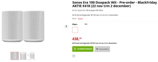 Sonos Era 100 Duopack voor €418 bij Apollo