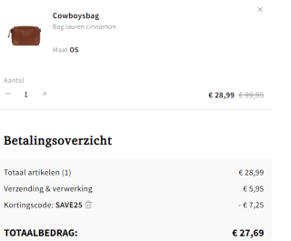 Cowboysbag lauren cinnamon voor €21,74 dmv code bij Otrium
