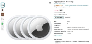Apple AirTags 4-pack voor €69 bij Amazon