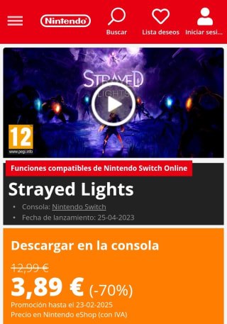 Strayed Lights Nintendo Switch por 3,89€.