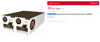 Pack 96 Capsulas Dolce Gusto Espresso Intenso por 19,99€