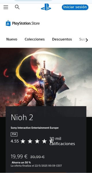Juego Nioh 2 PlayStation por 19,99€.