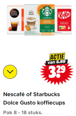 Nescafé of Starbucks Dolce Gusto koffiecups voor €3,29 per doos bij Dirk