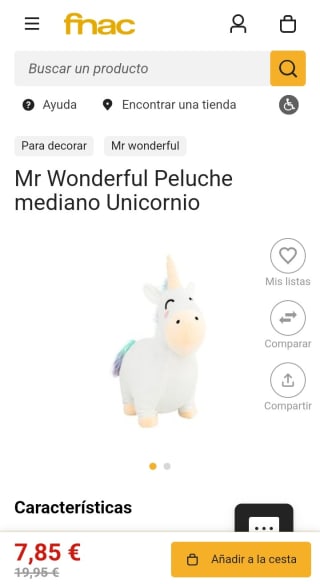 Peluche mediano Unicornio de Mr.Wonderful por 7,85€.