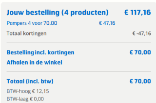 4 pakken big pack Pampers voor €70 bij Trekpleister