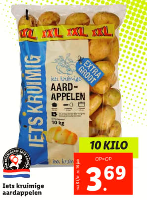 10kg iets kruimige Aardappelen voor €3,69 bij de Lidl