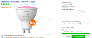 Philips Hue GU10 White Color Ambiance Ledspot 6-Pack voor €205 bij Coolblue
