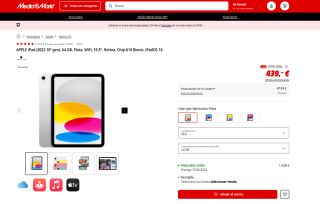Apple 2022 iPad de 10,9 Pulgadas Wi-Fi 64GB Azul 10.ª generación por 439€